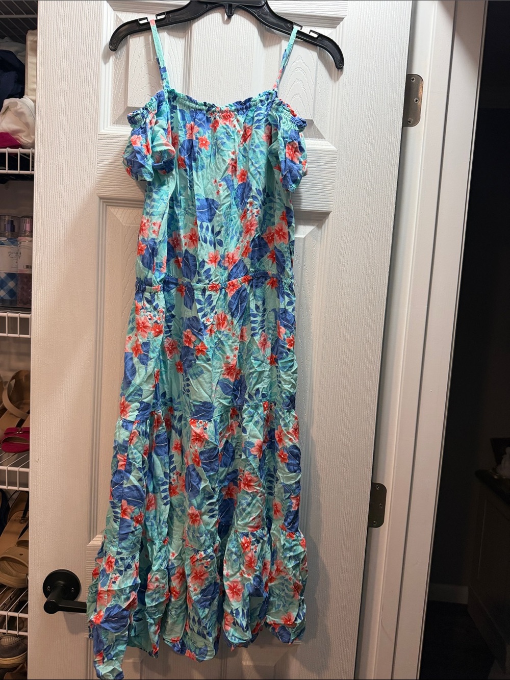 The Children's Place Tropical Floral Maxi Dress - Aqua, Blue & Coral